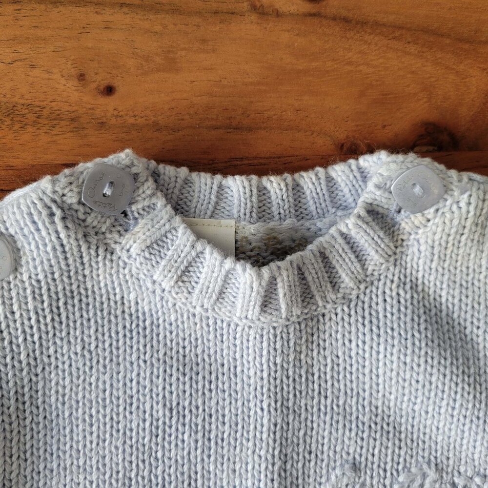 **SOLD** Petite Ourse Baby Boy 0-3 M Cotton Blue Pullover Sweater & Pants 2Pc - Picture 3 of 9